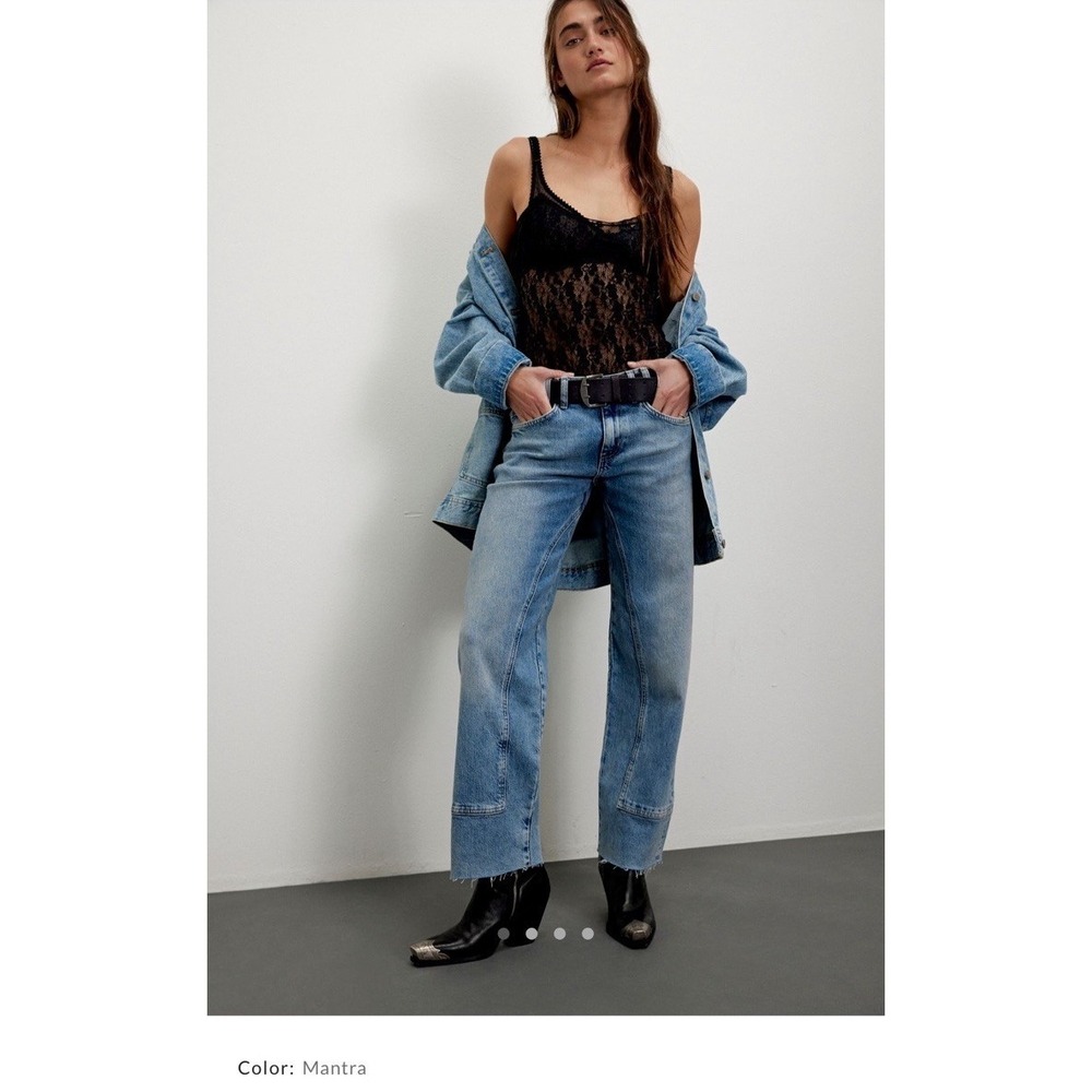Free People We The Free Jeans Womens 33 Blue Risk Taker High Rise Straight Denim